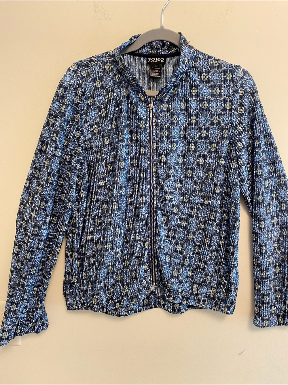 Soho Blue Mosaic-Print Zip Front Jacket